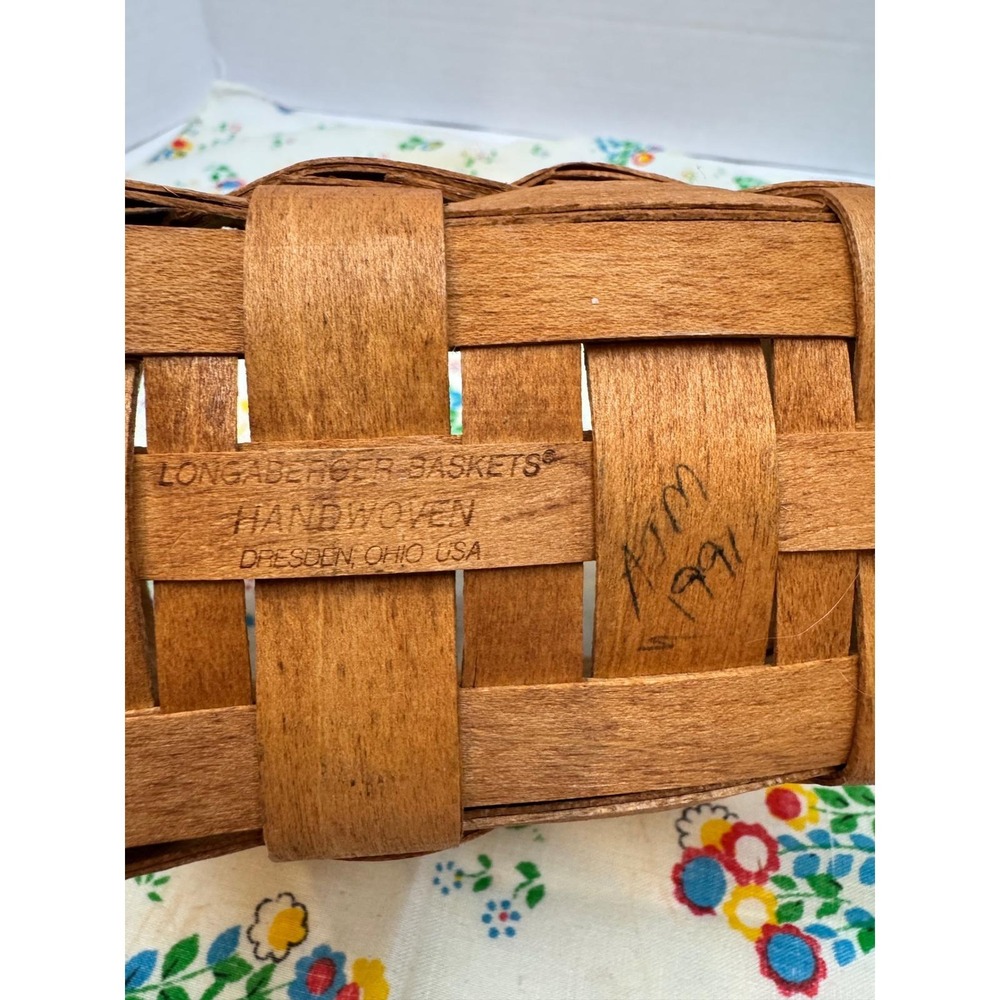 Longaberger 1991 Vintage Handwoven Small Basket Leather Handles Dresden Ohio USA - Picture 4 of 4